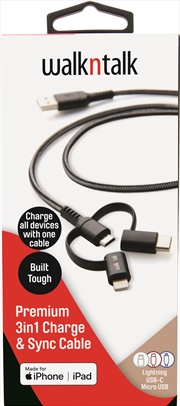Walk n Talk 3in1 Charge & Sync Cable Lightning/USB-C/Micro USB | Accessories