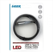 Buy Laser 1m USB to Type-C LED Charge Cable (Black)