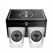 FORD Set of 2 Metal Badged Spirit Glasses in a Wooden Box | Merchandise