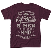 Buy Of Mice And Men Genuine Maroon Size Small Tshirt