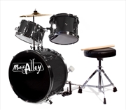 Music Alley 3 Piece Kids Drum Set with Throne, Cymbal, Pedal & Drumsticks - Metalic Black | Drums And Drum Kits