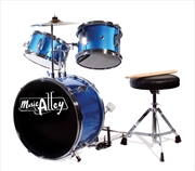 Music Alley 3 Piece Kids Drum Set with Throne, Cymbal, Pedal & Drumsticks - Metalic Blue | Drums And Drum Kits