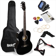 RockJam Acoustic Guitar Superkit Includes Stand, Gig Bag, Tuner, Picks, Plectrum Holder, Spare Strin | Guitars
