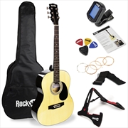 RockJam Acoustic Guitar Super kit Includes Stand, Gig Bag, Tuner, Picks, Plectrum Holder, Spare Stri | Guitars