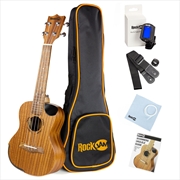 RockJam Tenor Concert Ukulele Kit with Tuner, Gig Bag, Strap, Picks & Spare Strings - Natural | Guitars