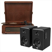 Crosley Voyager Bluetooth Portable Turntable - Brown Croc + Bundled Majority D40 Bluetooth Speakers | Hardware Electrical