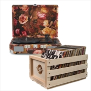 Crosley Cruiser Bluetooth Portable Turntable - Floral + Bundled Record Storage Crate | Hardware Electrical