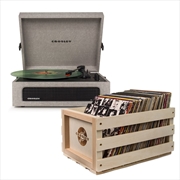 Crosley Voyager Bluetooth Portable Turntable - Grey + Bundled Record Storage Crate | Hardware Electrical