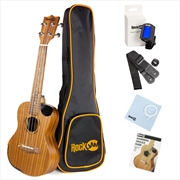 RockJam Premium Concert Ukulele Kit with Tuner, Gig Bag, Strap, Picks & Spare Strings - Natural | Guitars