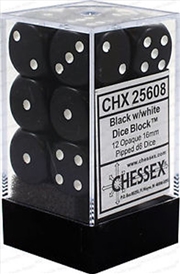 Buy D6 Dice Opaque 16mm Black/White (12 Dice in Display)