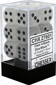 Buy D6 Dice Frosted 16mm Clear/Black (12 Dice in Display)