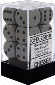 Buy Chessex Opaque 16mm D6 Grey/black Dice Block (12 dice)