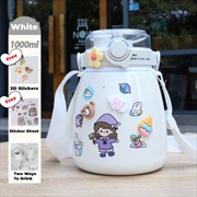 Buy 1000ml Large Water Bottle Stainless Steel Straw Water Jug with FREE Sticker Packs (White)