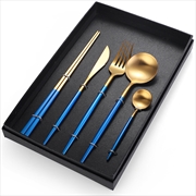Buy 5-Piece Stainless Steel Blue Color Set, Knife Fork Spoon Flatware Set Cutlery Set