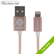 Buy Moki Braided King Size Lightning SynCharge Cable (MFi Licenced) - 3m - Rose Gold