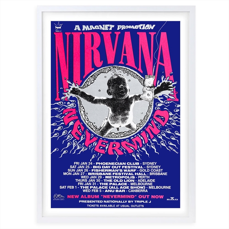 Wall Art's Nirvana - Nevermind Australia - 1992 Large 105cm x 81cm Framed A1 Art Print/Product Detail/Posters & Prints