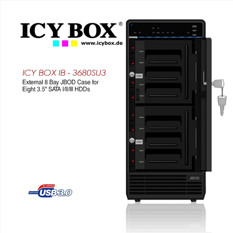 ICY BOX (IB - 3680SU3) External 8 Bay JBOD Case for 8 x 3.5 Inch SATA l/ll/lll HDDs/Product Detail/Electronics