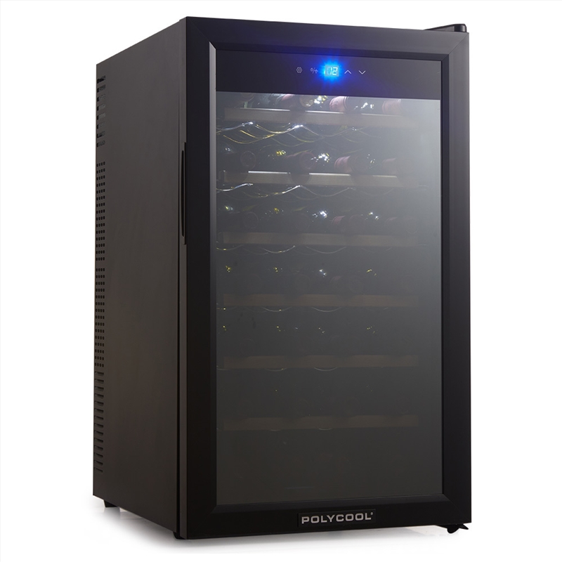 POLYCOOL 72L 28 Bottle Wine Bar Fridge Countertop Cooler Compressor Mirrored Glass Door, Black/Product Detail/Appliances