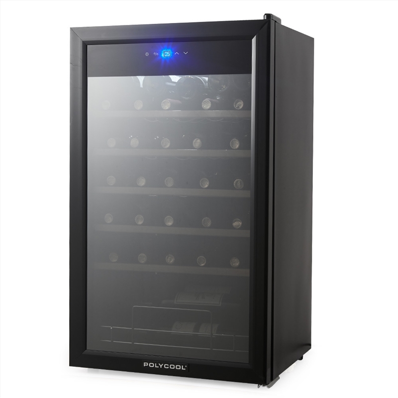 POLYCOOL 95L 34 Bottle Wine Bar Fridge Underbench Cooler Compressor Glass Door, Black/Product Detail/Appliances
