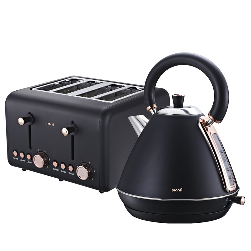 Pronti Rose Trim Collection Toaster & Kettle Bundle - Black/Product Detail/Appliances
