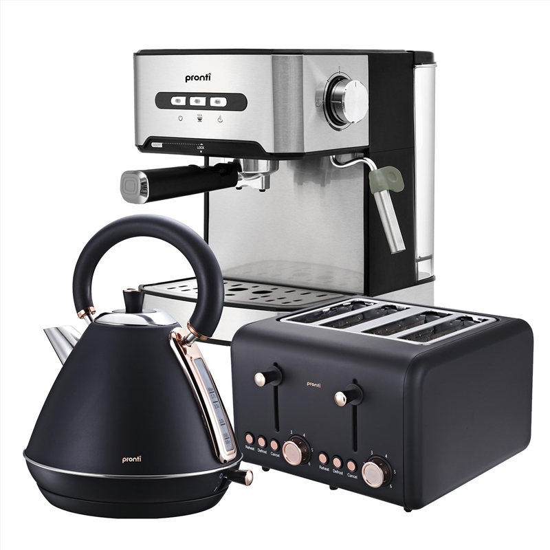 Pronti Toaster, Kettle & Coffee Machine Breakfast Set - Black/Product Detail/Appliances