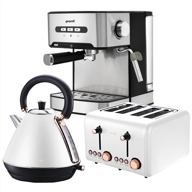 Pronti Toaster, Kettle & Coffee Machine Breakfast Set - White/Product Detail/Appliances