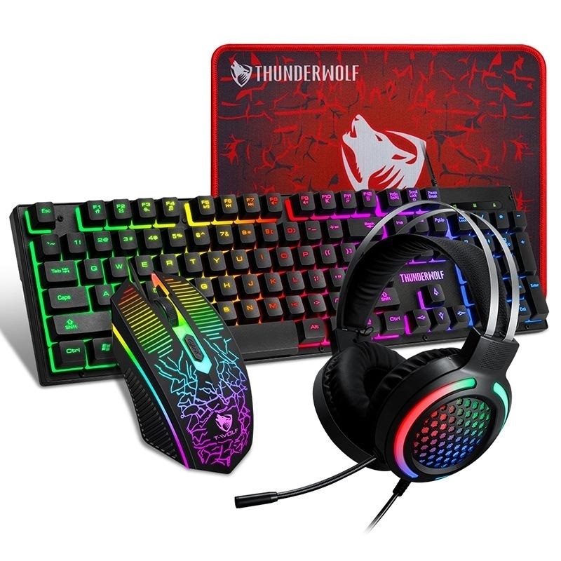 T-Wolf TF400 4-pcs Rainbow Keyboard/Mouse/Headphone/Mouse Pad Kit Set/Product Detail/Electronics