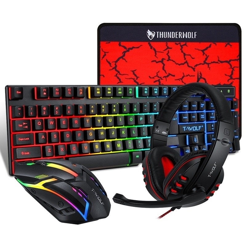 T-Wolf TF800 RGB 4-pcs Gaming Keyboard/Mouse/Headphone/Mouse Pad Kit Set/Product Detail/Electronics