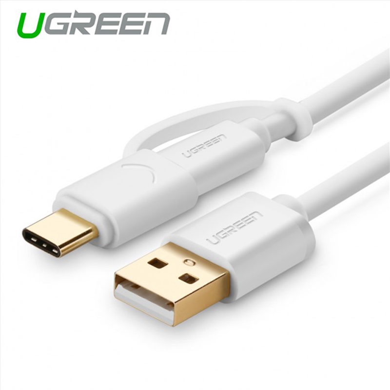 UGREEN USB 2.0 to type C + micro USB cable - White 1M (30171)/Product Detail/Cables