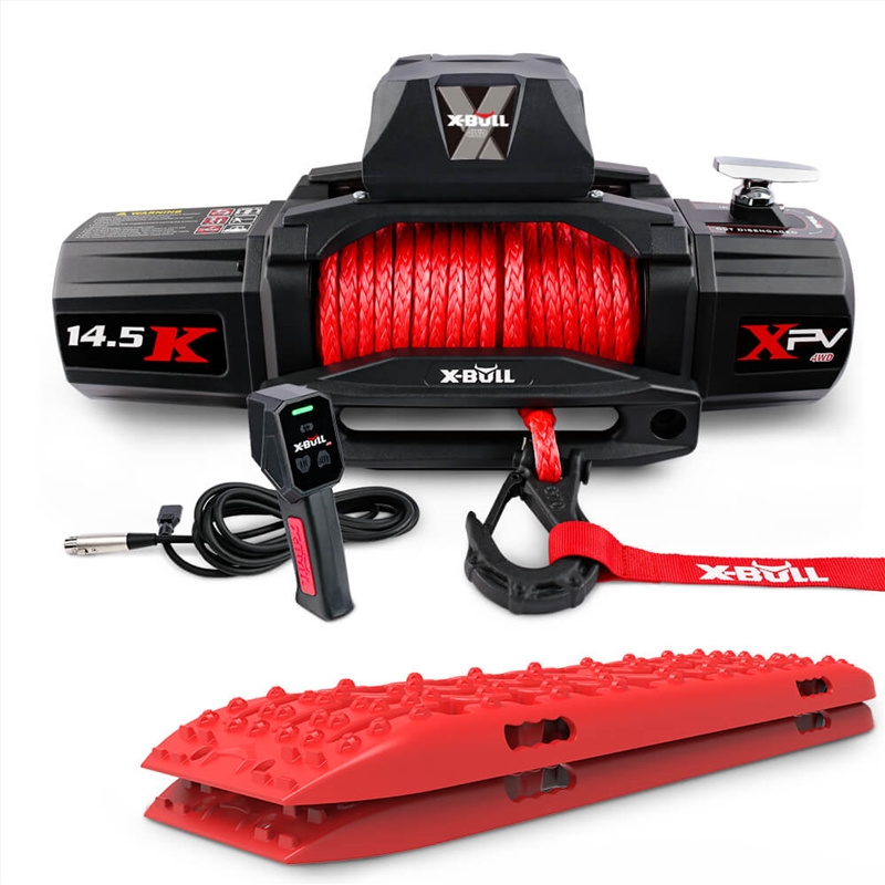 X-BULL 14500LBS Electric Winch 12V synthetic rope with Recovery Tracks Gen3.0 Red/Product Detail/Outdoor