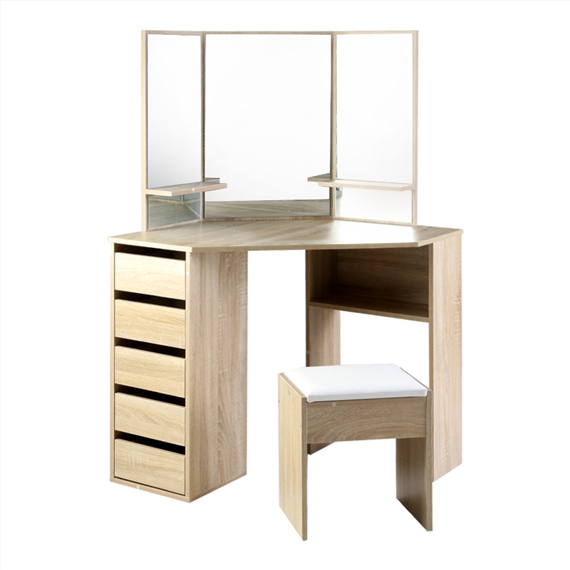 Artiss Corner Dressing Table Mirror Stool Set Makeup Vanity Desk Chair Oak/Product Detail/Homewares