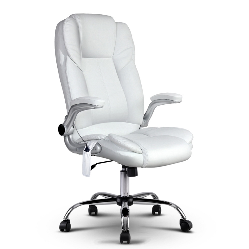 Artiss Massage Office Chair PU Leather 8 Point - White/Product Detail/Homewares