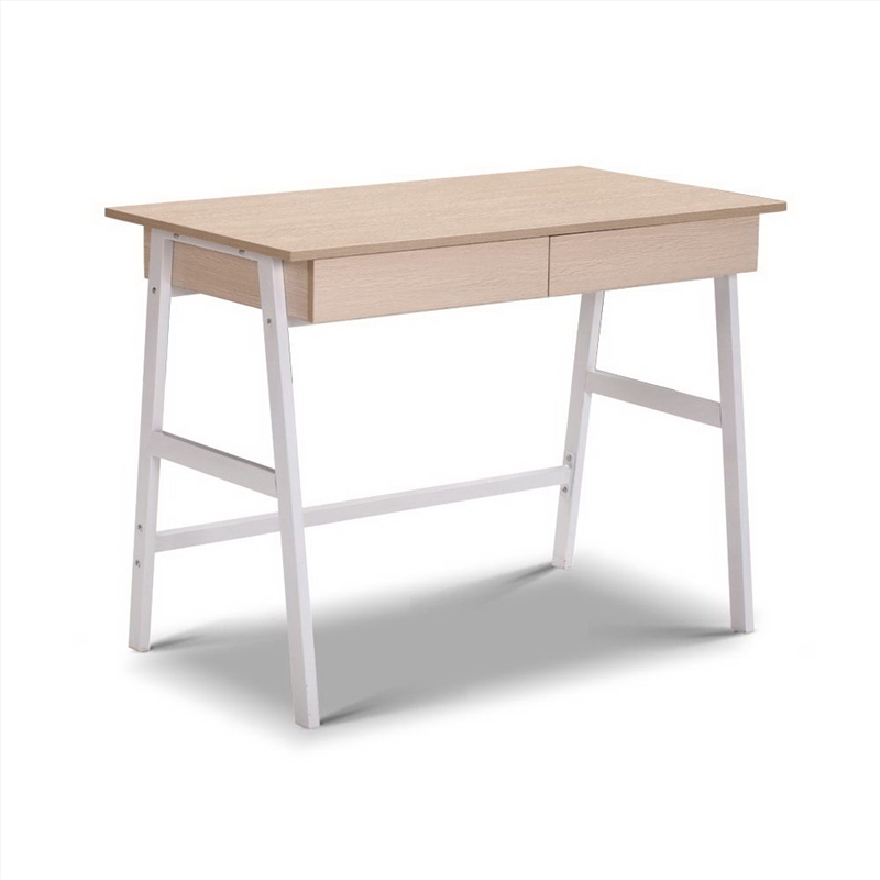 Artiss Metal Desk with Drawer - White with Oak Top/Product Detail/Homewares