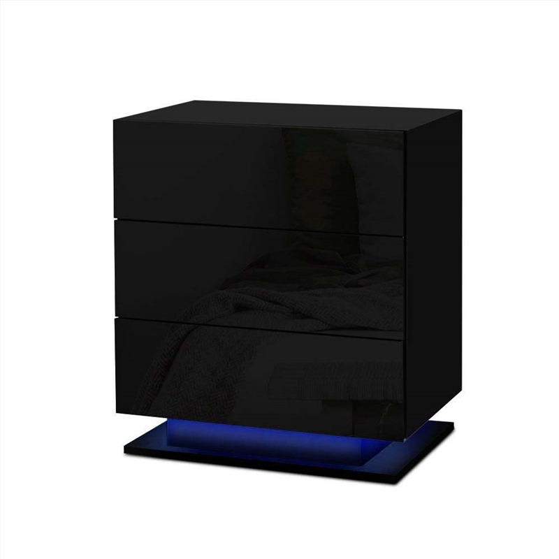 Artiss Bedside Tables Side Table RGB LED Lamp 3 Drawers Nightstand Gloss Black/Product Detail/Homewares