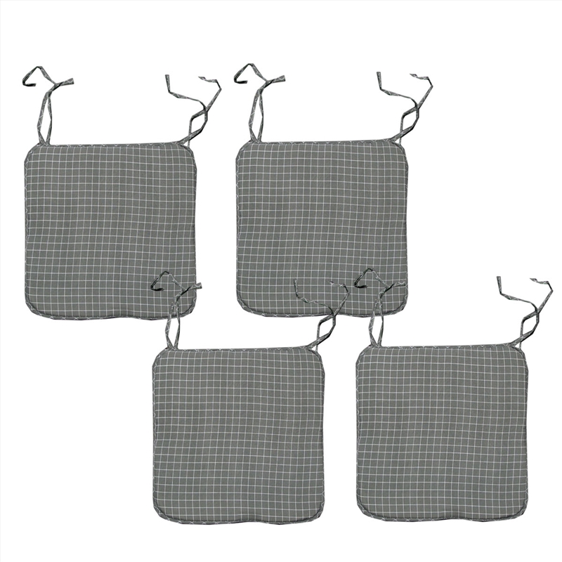 Set of 4 Square Chair Pads with Ties Small Checkered Grey/Product Detail/Homewares