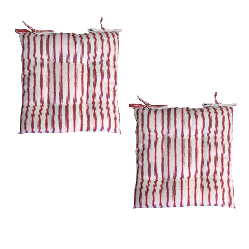 Set of 2 Outdoor Polyester Striped Chair Pads 40 x 40cm White Red/Product Detail/Homewares