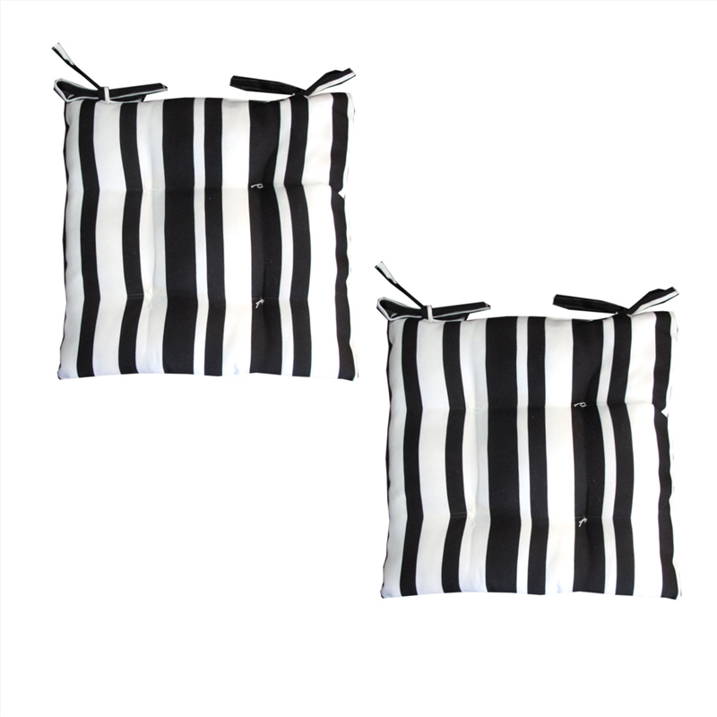 Set of 2 Outdoor Polyester Striped Chair Pads 40 x 40cm White Black/Product Detail/Homewares