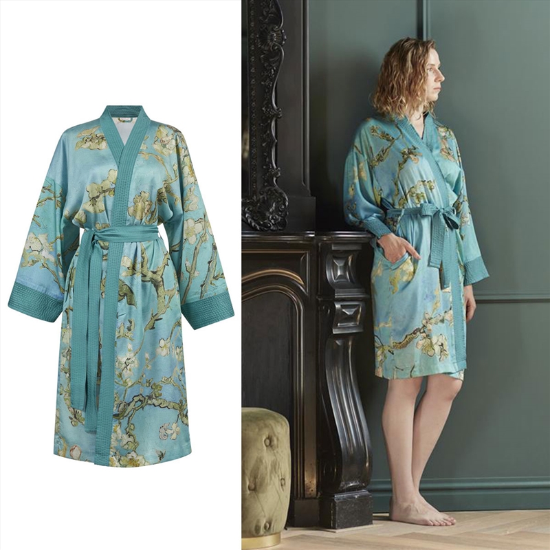 Bedding House Van Gogh Almond Blossom Blue Kimono Bath Robe Small/Medium/Product Detail/Apparel
