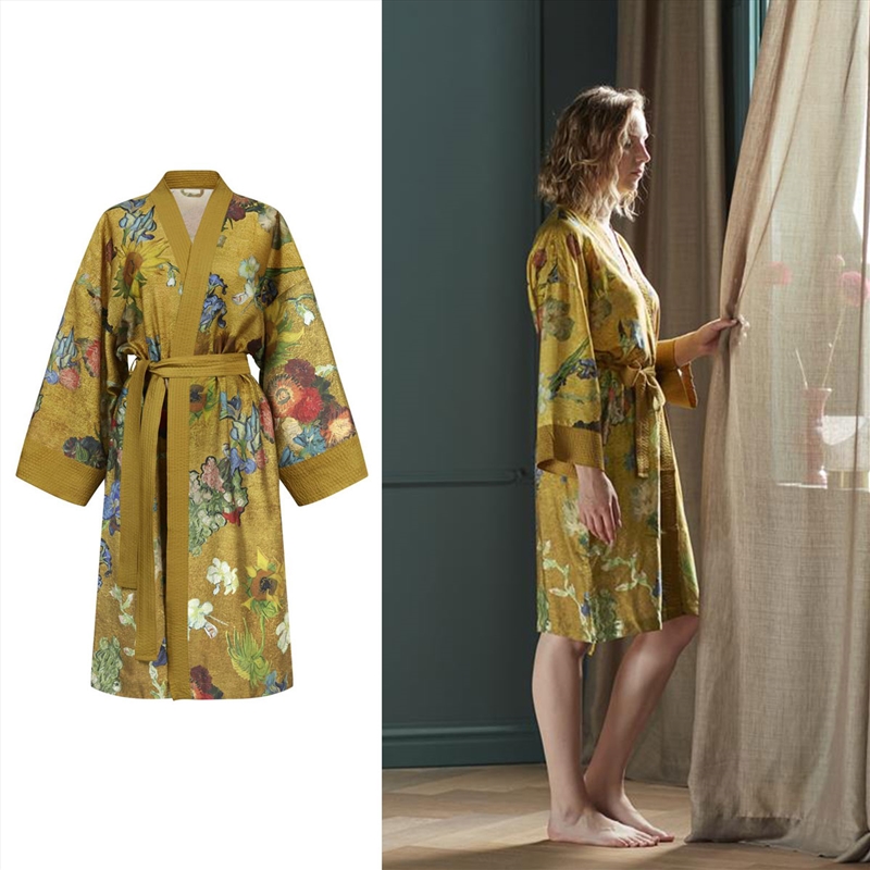 Bedding House Van Gogh Partout des Fleurs Gold Kimono Bath Robe Small/Medium/Product Detail/Apparel