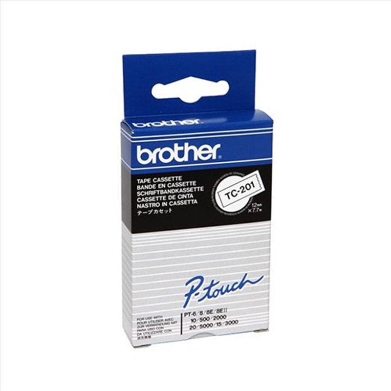 Brother TC-201 12mm x 8m Black on White Label Tape - for use in Brother Printer/Product Detail/Stationery