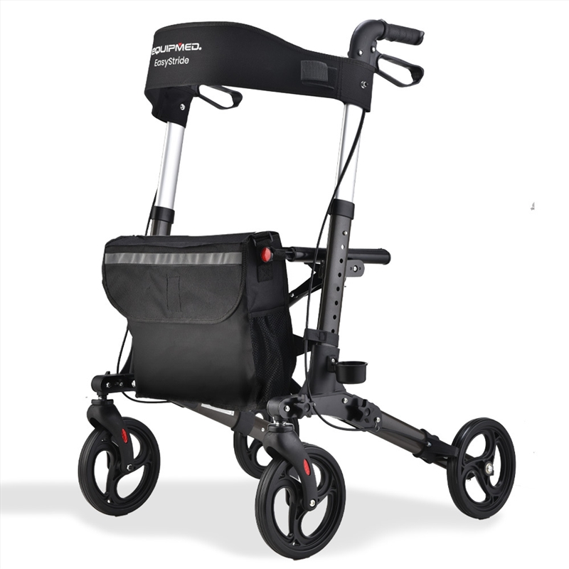 EQUIPMED Foldable Aluminium Walking Frame Rollator with Bag and Seat, Titanium Colour/Product Detail/Accessories