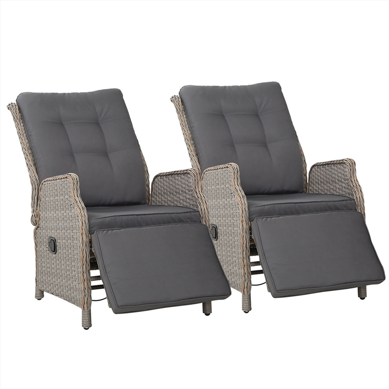 Gardeon Set of 2 Recliner Chairs Sun lounge Outdoor Furniture Setting Patio Wicker Sofa Grey/Product Detail/Outdoor