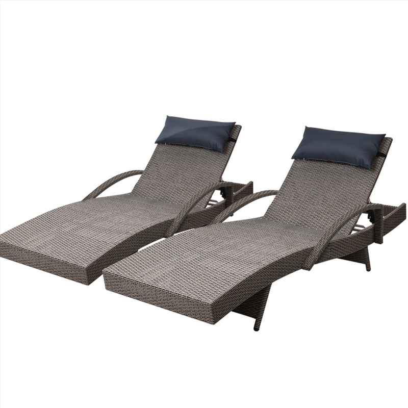 Gardeon Set of 2 Sun Lounge Outdoor Furniture Wicker Lounger Rattan Day Bed Garden Patio Grey/Product Detail/Outdoor