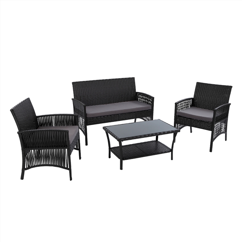 Gardeon 4 PCS Outdoor Furniture Lounge Setting Wicker Dining Set Black/Product Detail/Outdoor