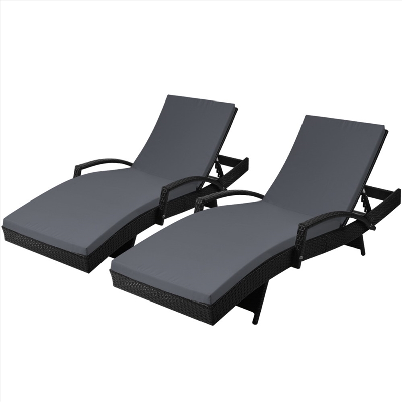 Gardeon Set of 2 Outdoor Sun Lounge Chair with Cushion - Black/Product Detail/Outdoor