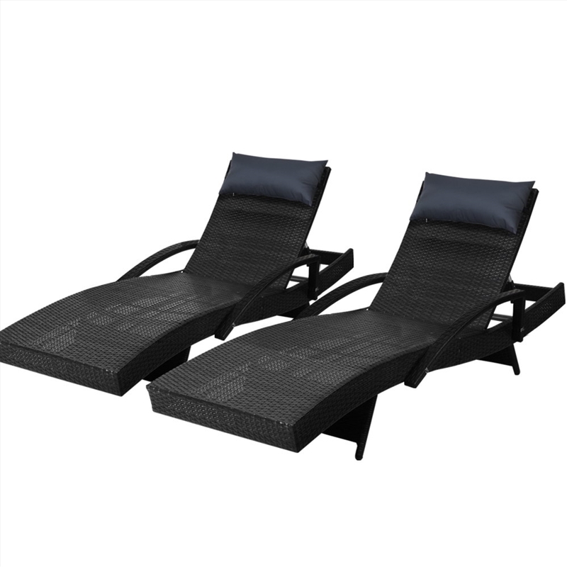 Gardeon Set of 2 Sun Lounge Outdoor Furniture Wicker Lounger Rattan Day Bed Garden Patio Black/Product Detail/Outdoor