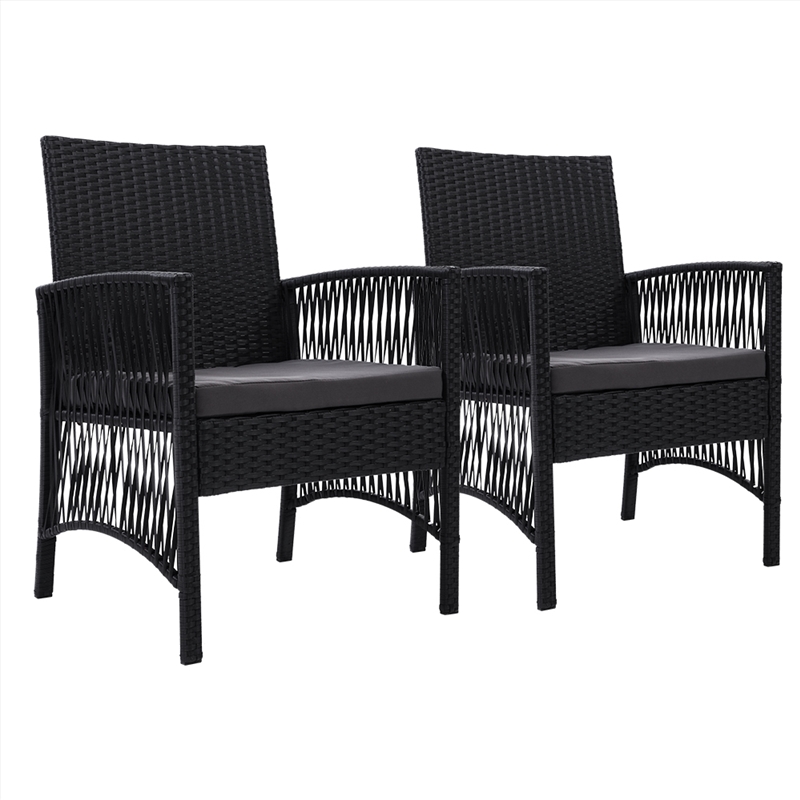 Outdoor Furniture Set of 2 Dining Chairs Wicker Garden Patio Cushion Black Gardeon/Product Detail/Outdoor
