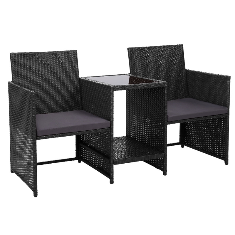 Gardeon Outdoor Setting Wicker Loveseat Birstro Set Patio Garden Furniture Black/Product Detail/Outdoor