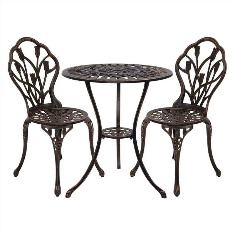 Gardeon 3PC Outdoor Setting Cast Aluminium Bistro Table Chair Patio Bronze/Product Detail/Outdoor