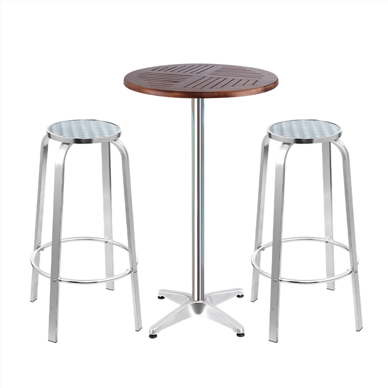 Gardeon Outdoor Bistro Set Bar Table Stools Adjustable Aluminium Cafe 3PC Wood/Product Detail/Outdoor